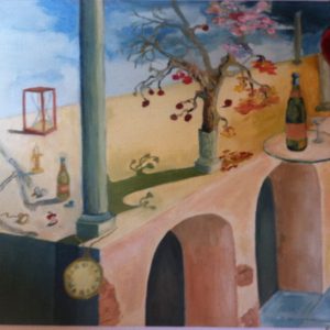 Hôtes et artistes en poitou - Le temps qui passe (fantaisie surréaliste), huile sur toile